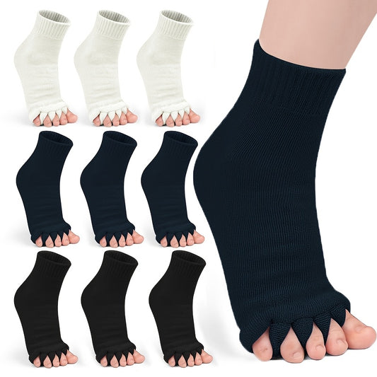 3 Pairs Five-Toe Separation Yoga Socks - Foot Correction & Massaging Wide-Toe Design for, Open-Toe Fitness Socks for Yoga, Pilates, Gym - for,, Dance - Comfortable & Balances Posture