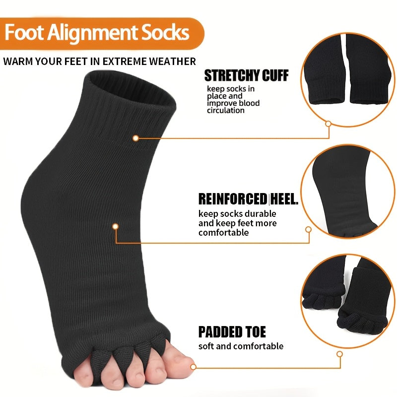 3 Pairs Five-Toe Separation Yoga Socks - Foot Correction & Massaging Wide-Toe Design for, Open-Toe Fitness Socks for Yoga, Pilates, Gym - for,, Dance - Comfortable & Balances Posture