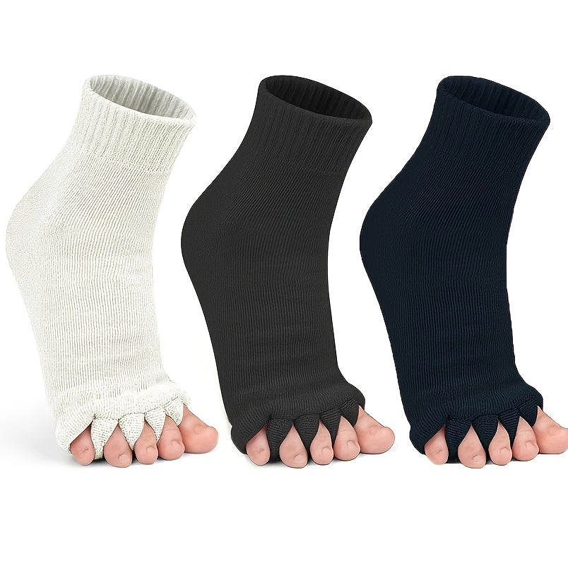 3 Pairs Five-Toe Separation Yoga Socks - Foot Correction & Massaging Wide-Toe Design for, Open-Toe Fitness Socks for Yoga, Pilates, Gym - for,, Dance - Comfortable & Balances Posture