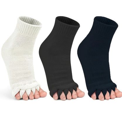 3 Pairs Five-Toe Separation Yoga Socks - Foot Correction & Massaging Wide-Toe Design for, Open-Toe Fitness Socks for Yoga, Pilates, Gym - for,, Dance - Comfortable & Balances Posture