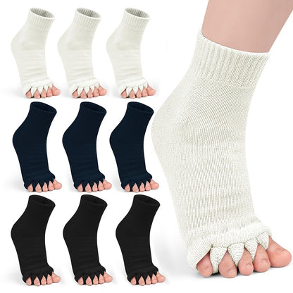 3 Pairs Five-Toe Separation Yoga Socks - Foot Correction & Massaging Wide-Toe Design for, Open-Toe Fitness Socks for Yoga, Pilates, Gym - for,, Dance - Comfortable & Balances Posture