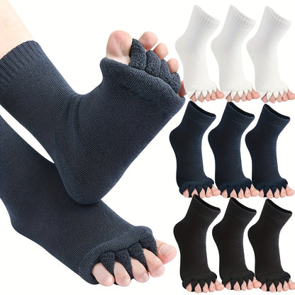 3 Pairs Five-Toe Separation Yoga Socks - Foot Correction & Massaging Wide-Toe Design for, Open-Toe Fitness Socks for Yoga, Pilates, Gym - for,, Dance - Comfortable & Balances Posture