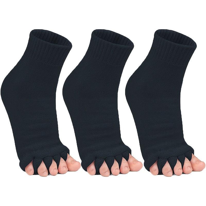 3 Pairs Five-Toe Separation Yoga Socks - Foot Correction & Massaging Wide-Toe Design for, Open-Toe Fitness Socks for Yoga, Pilates, Gym - for,, Dance - Comfortable & Balances Posture