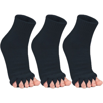 3 Pairs Five-Toe Separation Yoga Socks - Foot Correction & Massaging Wide-Toe Design for, Open-Toe Fitness Socks for Yoga, Pilates, Gym - for,, Dance - Comfortable & Balances Posture