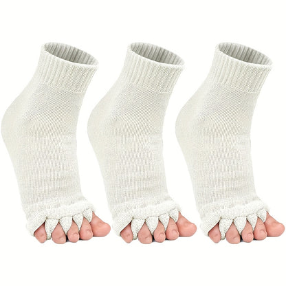 3 Pairs Five-Toe Separation Yoga Socks - Foot Correction & Massaging Wide-Toe Design for, Open-Toe Fitness Socks for Yoga, Pilates, Gym - for,, Dance - Comfortable & Balances Posture