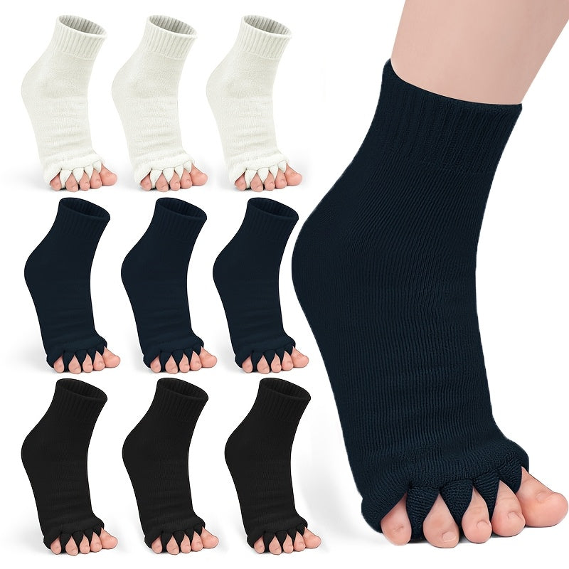 3 Pairs Five-Toe Separation Yoga Socks - Foot Correction & Massaging Wide-Toe Design for, Open-Toe Fitness Socks for Yoga, Pilates, Gym - for,, Dance - Comfortable & Balances Posture