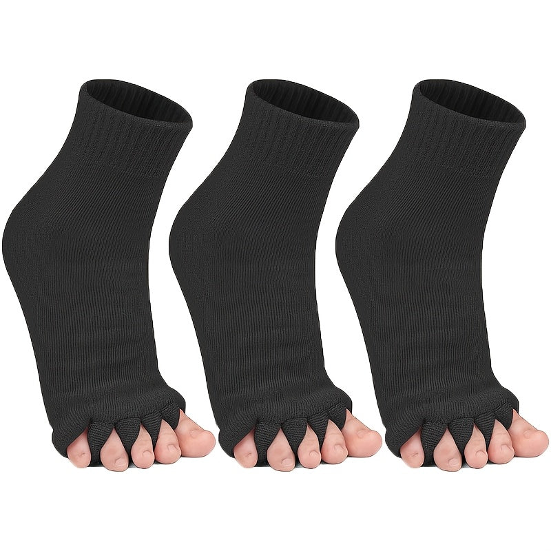 3 Pairs Five-Toe Separation Yoga Socks - Foot Correction & Massaging Wide-Toe Design for, Open-Toe Fitness Socks for Yoga, Pilates, Gym - for,, Dance - Comfortable & Balances Posture