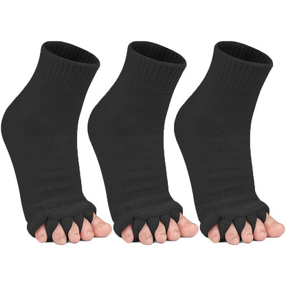 3 Pairs Five-Toe Separation Yoga Socks - Foot Correction & Massaging Wide-Toe Design for, Open-Toe Fitness Socks for Yoga, Pilates, Gym - for,, Dance - Comfortable & Balances Posture