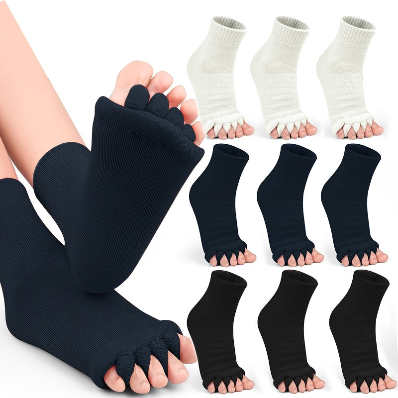 3 Pairs Five-Toe Separation Yoga Socks - Foot Correction & Massaging Wide-Toe Design for, Open-Toe Fitness Socks for Yoga, Pilates, Gym - for,, Dance - Comfortable & Balances Posture