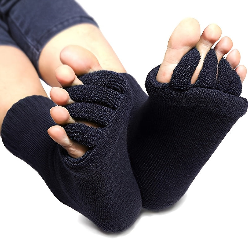 3 Pairs Five-Toe Separation Yoga Socks - Foot Correction & Massaging Wide-Toe Design for, Open-Toe Fitness Socks for Yoga, Pilates, Gym - for,, Dance - Comfortable & Balances Posture