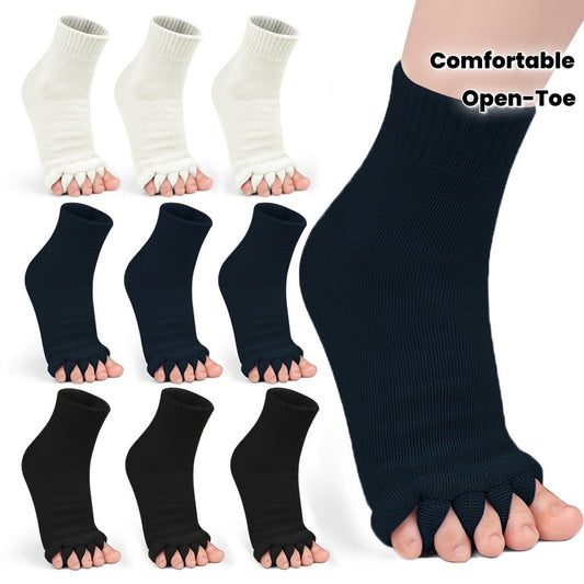 3 Pairs Five-Toe Separation Yoga Socks - Foot Correction & Massaging Wide-Toe Design for, Open-Toe Fitness Socks for Yoga, Pilates, Gym - for,, Dance - Comfortable & Balances Posture